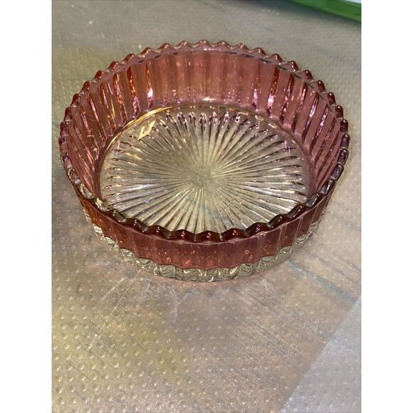 Pink Raspberry Glass  Round Candy Dish/Bowl Scalloped Edge 5.5” - Picture 2 of 8